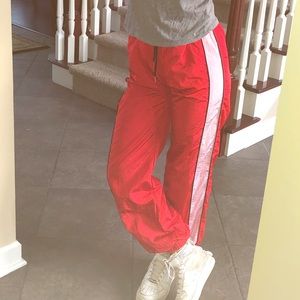 reflective red track pants